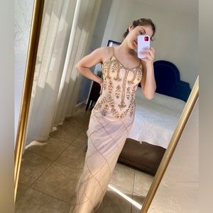 Blush beaded formal dress with tulle